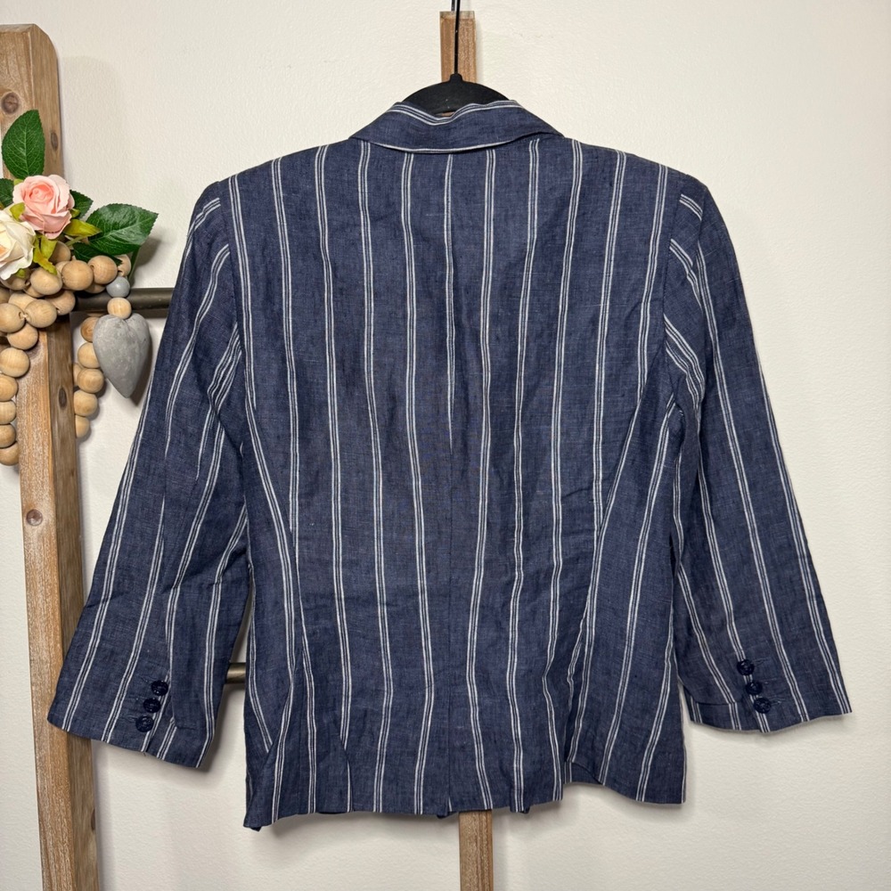 Cabi Womens Blazer Size 8 Navy White Stripe Linen Button Front Style 871 - Picture 9 of 9